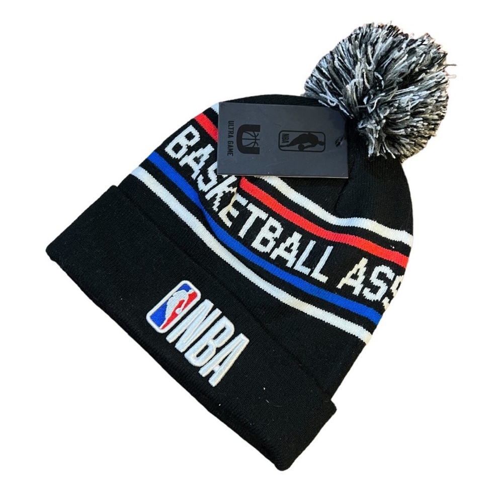 NBA Courtside New Beanie Winter Pom Knit Hat Fleece Lined Black White Red